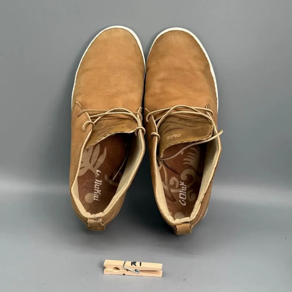 OluKai Kupono Men's 11.5 Brown White Leather Lace-Up Outdoor Chukka Boots